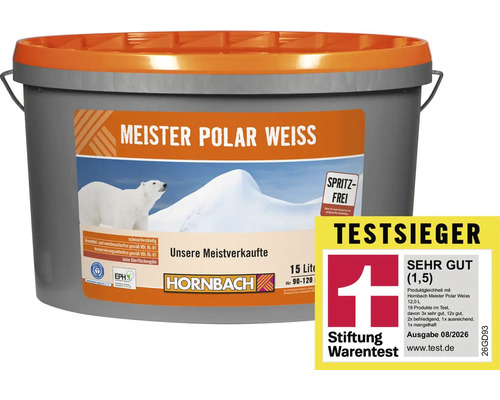 Peinture murale HORNBACH Meister Polar Weiss 15 litres avec distinction Stiftung Warentest