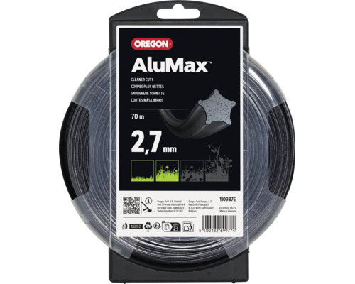 Fil de coupe Oregon AluMax pour coupe bordure, 2,7 millimètres de diamètre, 70 mètres de longueur, profil en étoile pour une coupe précise.