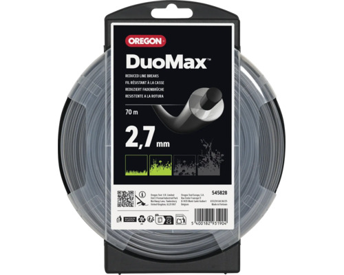 Fil de coupe Oregon DuoMax pour coupe-bordures, diamètre 2,7 millimètres, longueur 70 mètres, en emballage plastique.