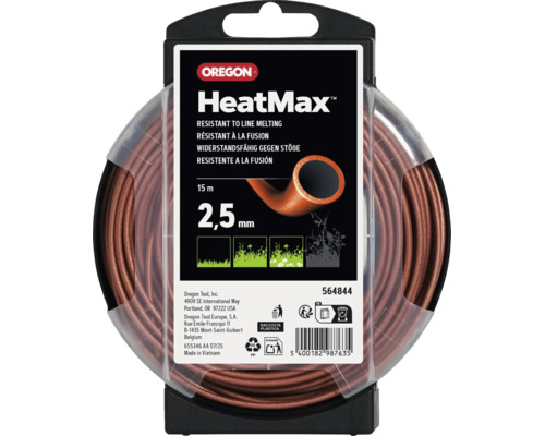 Fil de coupe Oregon HeatMax pour débroussailleuse, 15 mètres de longueur, 2,5 millimètres de diamètre, résistant à la fusion.