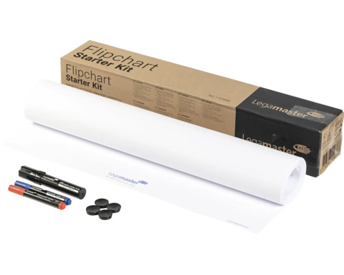 Kit de démarrage pour tableau de conférence Legamaster avec rouleau de papier, trois marqueurs de présentation et quatre aimants