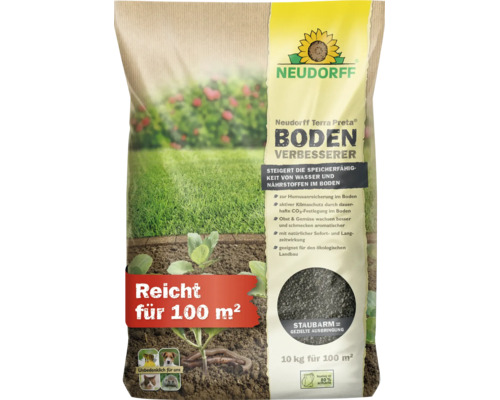 Neudorff Terra Preta Bodenverbesserer, 10 Kilogramm Sack fuer 100 Quadratmeter, zur Humusanreicherung und Speicherung von Wasser und Naehrstoffen.