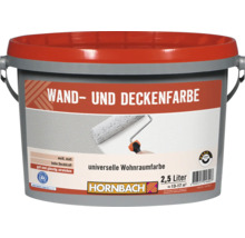 Ein Eimer Hornbach Wand und Deckenfarbe mit 2,5 Liter Inhalt für den Innenbereich, matt weiß.
