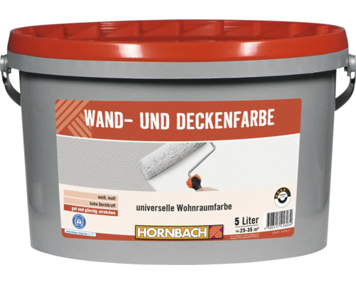Peinture murale et pour plafond HORNBACH, 5 litres, peinture à dispersion mate blanche pour intérieur, haut pouvoir couvrant.