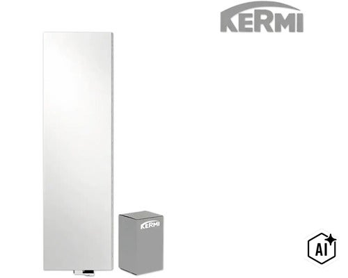 Radiateur design Kermi avec accessoires et logo Kermi (Image AI modified or generated)