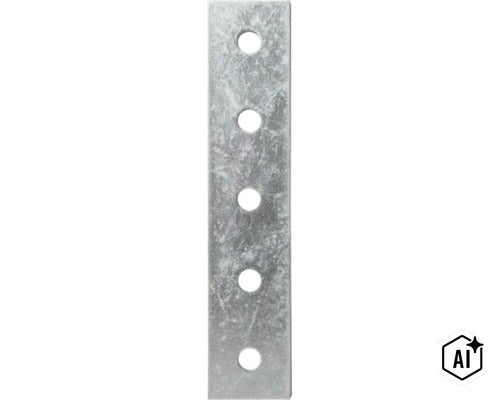 Flachverbinder aus verzinktem Stahl mit fünf Bohrlöchern zur stabilen Holzverbindung. (Image AI modified or generated)