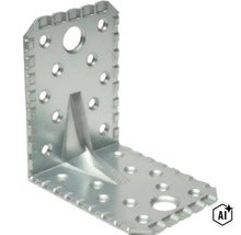 Winkelverbinder mit Sicke aus verzinktem Stahl zur stabilen Holzverbindung im konstruktiven Holzbau (Image AI modified or generated)