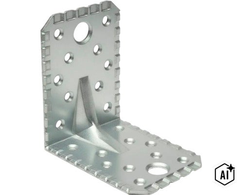 Winkelverbinder mit Sicke aus verzinktem Stahl zur stabilen Holzverbindung im konstruktiven Holzbau (Image AI modified or generated)