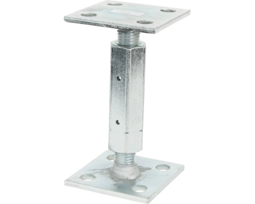 Verstellbarer Pfostenträger mit quadratischen Bodenplatten und Gewindestange aus verzinktem Stahl