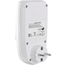 Adaptateur prise avec fiche de contact de protection et plaque signalétique, pour usage intérieur, puissance maximale 3680 watts.