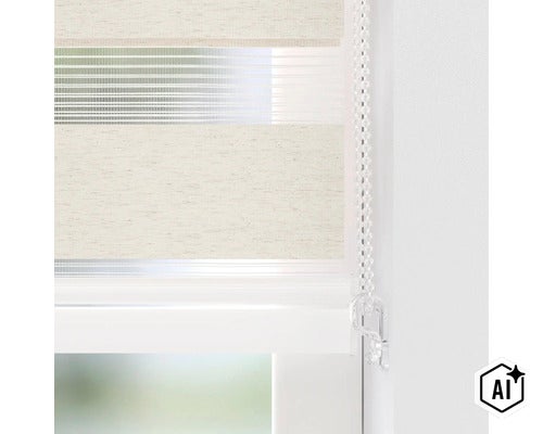 Doppelrollo mit Kettenzug für Fenster zur Regulierung von Licht und Sichtschutz (Image AI modified or generated)