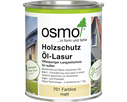 Osmo Holzschutz Öl-Lasur 701 farblos matt, schützende Holzlasur für den Außenbereich, 2 in 1 Grundierung und Lasur für Holzanstriche.