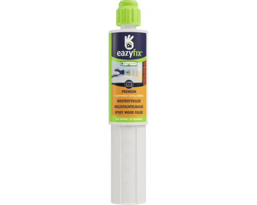 Eazyfix Premium mastic à bois époxy 2 composants en cartouche pour réparer la pourriture du bois.