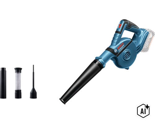 Souffleur sans fil Bosch Professional GBL 18V 120 avec accessoires pour le nettoyage et le dépoussiérage. (Image AI modified or generated)
