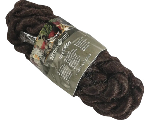Un rouleau de corde de jute de la marque Deco et Ambiente avec un diamètre de 1,2 centimètres et une longueur de 200 centimètres.