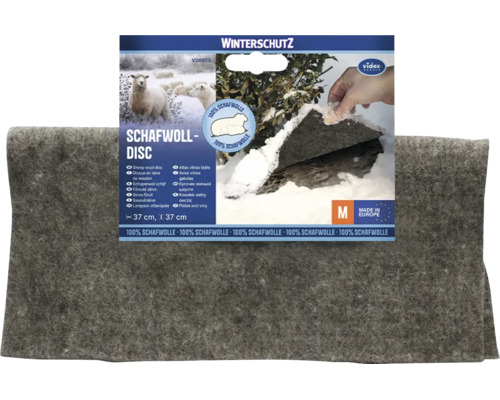 Disque de protection hivernale en laine de mouton Videx, 100 pour cent laine de mouton, taille M, 37 par 37 centimètres pour plantes.