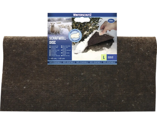 Disque en laine de mouton Videx pour la protection hivernale des plantes, diamètre 45 centimètres, composé de 100 pour cent de laine de mouton.
