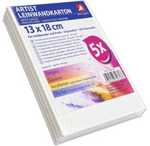 Lot de cinq cartons entoilés en coton préapprêtés pour artistes au format 13 x 18 cm