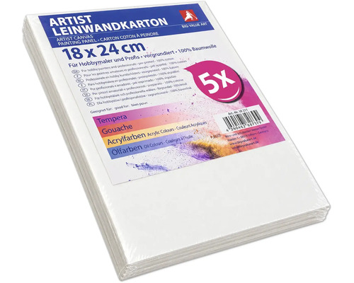 Set de 5 cartons entoilés apprêtés en 100 pour cent coton en 18 par 24 centimètres pour peinture acrylique peinture à l huile gouache et tempéra
