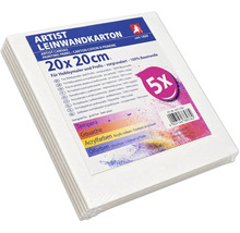 Lot de 5 cartons entoilés de 20 par 20 centimètres en coton apprêté pour peinture gouache acrylique et huile