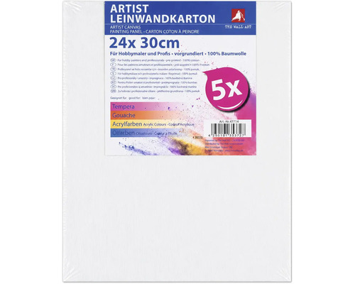 Lot de 5 panneaux en toile de coton pré-apprêtés, format 24 par 30 centimètres, adaptés pour la peinture acrylique, à l huile, tempera et gouache.
