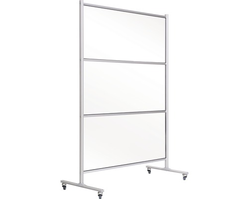 Cloison mobile avec trois panneaux et roulettes
