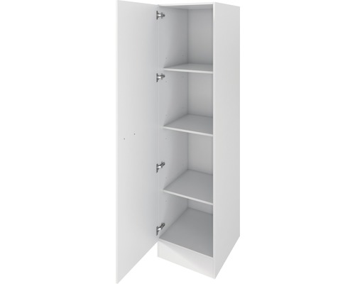 Weißer Hochschrank mit offener Tür und Einlegeböden