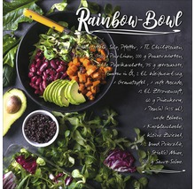 Vue de dessus d''un Rainbow Bowl avec des ingrédients tels que des haricots, de l''avocat et des légumes