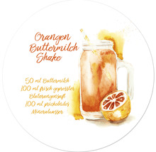Illustration d''un milk-shake orange babeurre avec liste des ingrédients