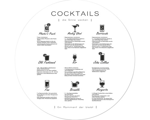Tableau en verre rond Different Cocktails Ø 20 cm