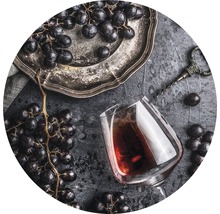 Glasbild rund Wein und Trauben Ø 50 cm