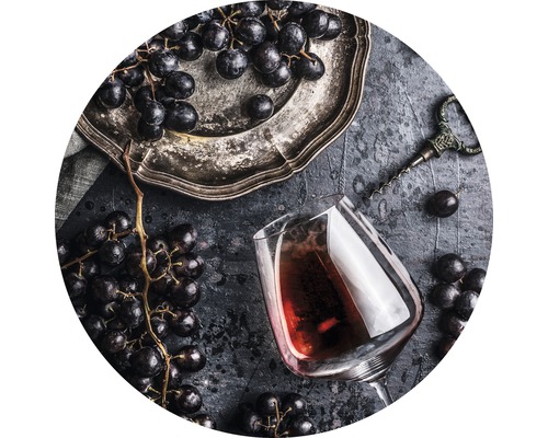 Tableau en verre rond vin et raisins Ø 20 cm