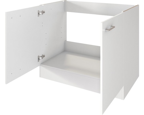 Weißer Unterschrank mit zwei offenen Türen