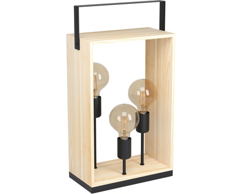 Lampe de table 1 ampoule H 56,5 cm Famborough noir/nature + interrupteur à câble Lampe de table en bois avec trois ampoules et poignée en métal noir