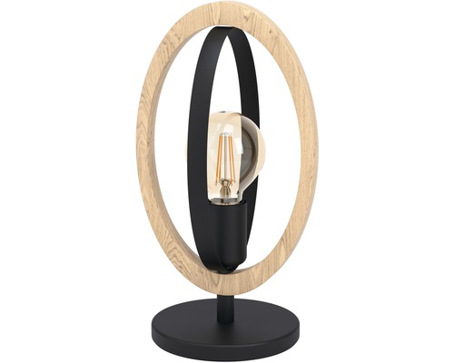 Lampe de table 1 ampoule H 34,5 cm Basildon noir/brun avec interrupteur à câble Lampe de table avec éléments en bois et métal ainsi qu''une source lumineuse