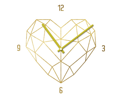 Horloge murale en verre golden Polygon Heart Ø 40 cm