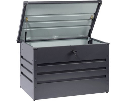 Coffre de jardin ouvert en métal avec clé