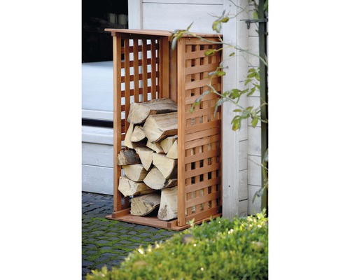 Range-bûches en bois avec structure en treillis et bois de chauffage