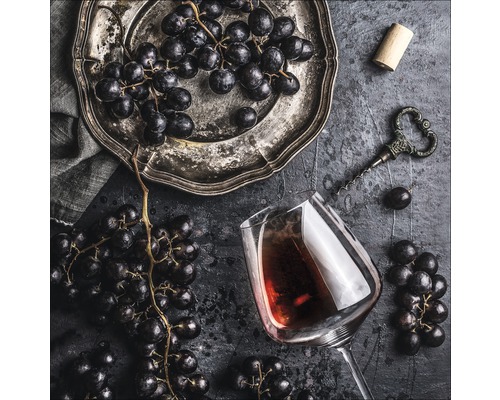 Tableau en verre Vin et raisin 20x20 cm
