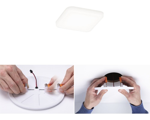 Quadratische Deckenleuchte mit Installationsbeispielen