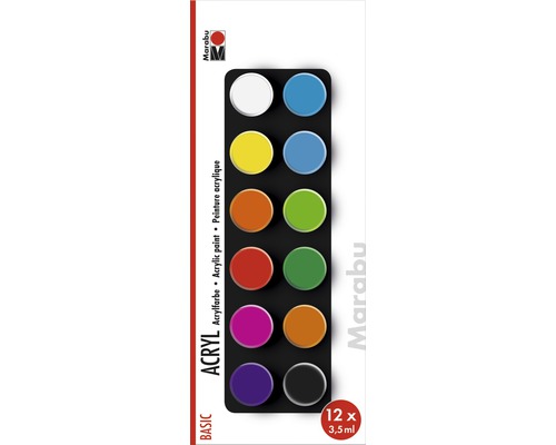Jeu de peintures acryliques Marabu Basic 12 x 3,5 ml Marabu Set de peintures acryliques Basic avec douze couleurs