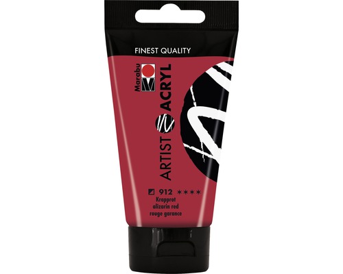 Peinture acrylique Marabu Artist Acryl rouge de garance 912 75 ml Tube de peinture acrylique pour artistes rouge garance de Marabu
