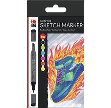 Marabu Graphix Set de marqueurs de croquis avec six marqueurs à base d''alcool
