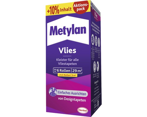 Colle à tapisser papier peint intissé Metylan 180 g + 10% Colle à papier peint Metylan Vlies pour papier peint intissé, suffisante pour jusqu''à six rouleaux ou 29 mètres carrés, contenu supplémentaire inclus.