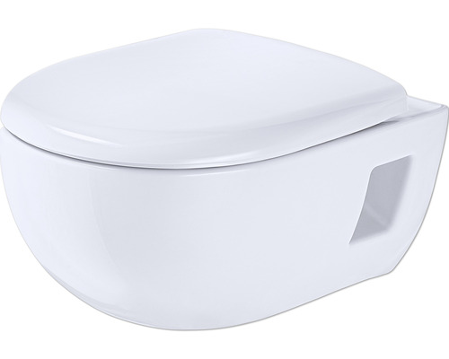 Wand-WC Set GEBERIT Renova Tiefspüler ohne Spülrand weiß glänzend mit WC-Sitz CG03070000