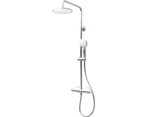 Colonne de douche avec thermostat Schulte Modern rond White Style D9692604 02 Colonne de douche avec douche de tête et douchette à main