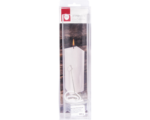 Bougie dans un emballage transparent avec un dissolvant de résidus de cire