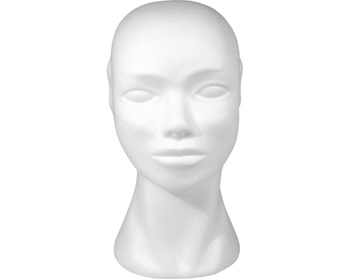 Tête en polystyrène, femme, 29 cm