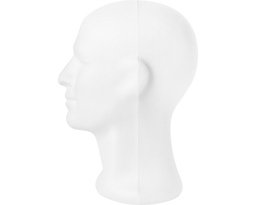 Tête en polystyrène comme mannequin de vitrine pour les couvre-chefs et les perruques
