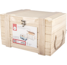 Coffre en bois, set avec fermeture métallique et poignées en corde